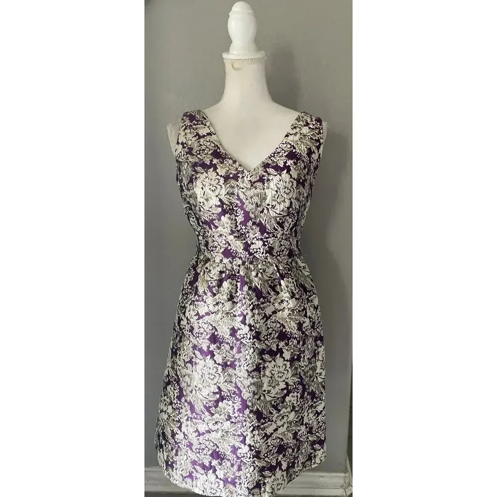 Laundry by Shelli Segal Dress Purple Silver Tapestry Sparkle Size 4 - Picture 1 of 15